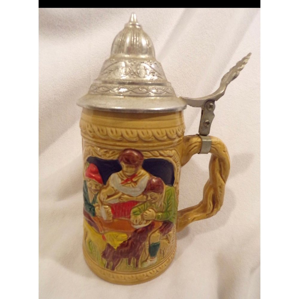 Vintage German Style Ceramic Beer Stein with Lid